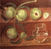 unknow artist Still Life with Peach Bough and Glass jar Sweden oil painting reproduction